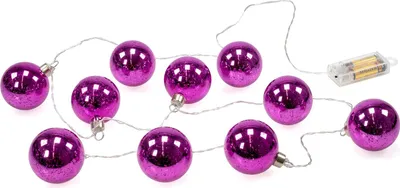 Produktbild von LED Lichterkette mit 10 beleuchteten Weihnachtskugeln aus Glas mit Muster, Gesamtlänge ca. 180 cm (pink)