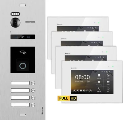 Produktbild von BALTER EVO HD Silber RFID/Fingerprint 4x7" Weiß Video Türsprechanlage Set 4 Familienhaus