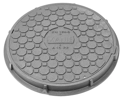 Produktbild von Schachtdeckel DN500 Kunststoff + Rahmen Ø 625 mm und Verriegelung – A15 belastbar bis 1,5 T,Farbe:grau