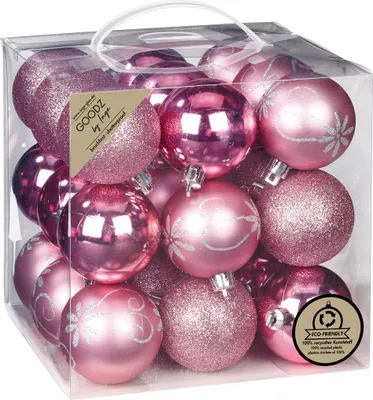 Produktbild von Weihnachtskugeln Kunststoff 6cm 27er Set - Rosa Mix