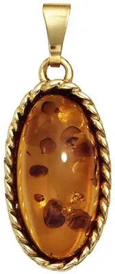Produktbild von Anhänger echter Bernstein orange-braun oval mit 375 Gold Gelbgold