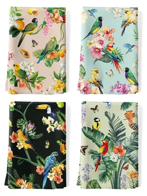 Produktbild von Geschirrtücher Blumen Vögel 4er-Set 100% Baumwolle 48 x 70 cm