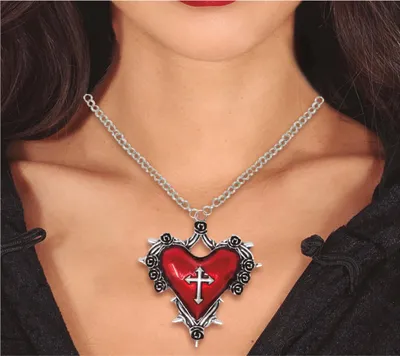 Image de Religion Coeur Gothique Chaîne Croix Bijoux Halloween Avec Pendentif Croix Roses Sombre Elégance Mystique Collier Halloween, Couleur : Argent
