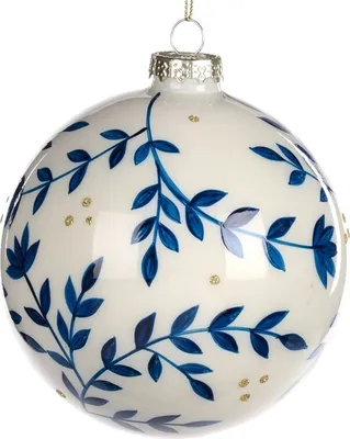 Produktbild von Goodwill Weihnachtskugel Weintraubenzweig Glas Weiß-Blau D 8 cm Vorteilsangebot pro 2 Stück
