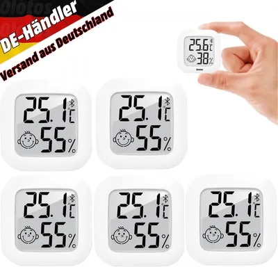 Produktbild von 5 Stück Thermo- Hygrometer Digitales Feuchtigkeit Mini LCD Digital Thermometer Raumthermometer Luftfeuchtigkeitsmessgerät Temperatur mit Hohen Genauigkeit für Innenraum, Babyraum, Wohnzimmer, Büro