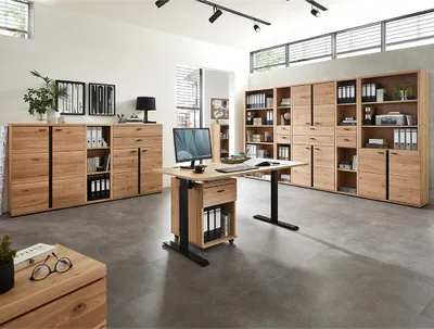 Produktbild von Büromöbel Set 10-teilig SARINA-36 mit höhenverstellbarem Schreibtisch in Altesche teilmassiv