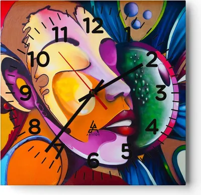 Produktbild von Wanduhr - Quadrat - Glasuhr - Abstraktion modern - 40x40cm - Schleichendes Uhrwerk - Lautlos - zum Aufhängen bereit - Dekoration Modern - Wanddekoration aus Glas - C4AC40x40-3521