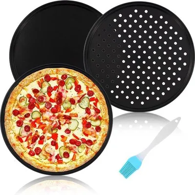 Productafbeelding van Famanu Pizzabakset, 3 stuks - rond, 32 cm, met gaatjes