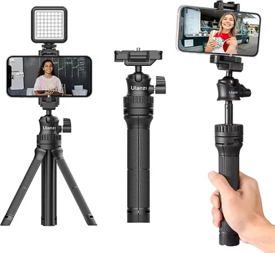 Productafbeelding van Uitbreidbare smartphone-selfiestatief met telefoonhouder, 80 cm, voor vloggen en SLR-camera's, zwart