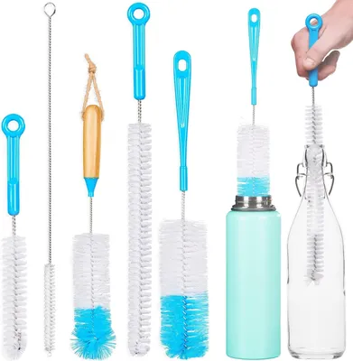 Produktbild von Allecto Premium - Set von 5 Flaschenbürsten für Trinkflaschen, Glasflaschen und Babyflaschen mit Reinigungsbürste für Strohhalme. Inklusive 2 x langen und dicken Flaschenbürsten und 3 x dünnen Flaschenbürsten.