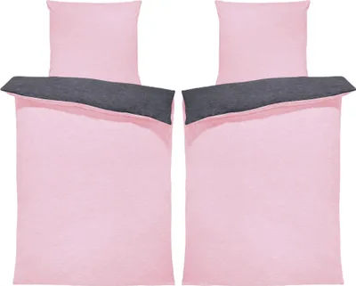 Produktbild von Winter Bettwäsche Biber Meliert Baumwolle Flanell Kuschelig Flauschig Warm Weich Modern, Größe:4 teilig 155x220 cm, Farbe:rosa / anthrazit