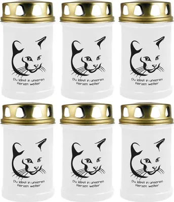Produktbild von Grabkerze Weiß 6er Pack, Brenndauer: 48 Stunden ( je Kerze ), Motiv: Katze 4
