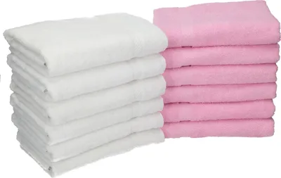 Produktbild von Betz 12 Stück Handtücher 50x100 cm PALERMO 100% Baumwolle Farbe: rose und weiss