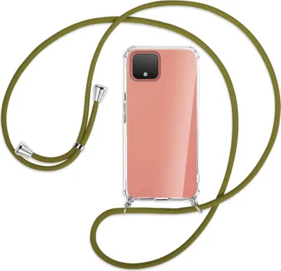Produktbild von Handykette Backcover-Schutzhülle mit Band (Metall silberfarben) für Google Pixel 4 XL - khaki