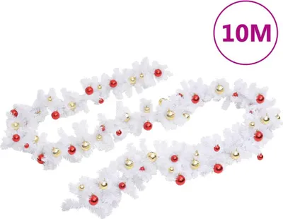 Produktbild von vidaXL Weihnachtsgirlande Geschmückt mit Kugeln Weiß 10 m