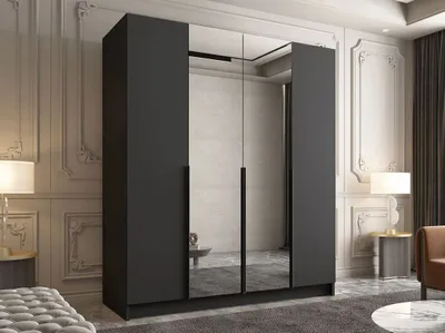 Obrázek produktu pro Velká šatní skříň 200 cm se zrcadlem TOSIA 2 - černá