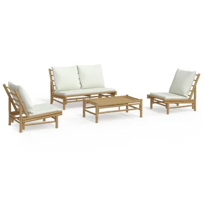 Produktbild von 4-tlg. Garten-Lounge-Set mit Cremeweißen Kissen Bambus