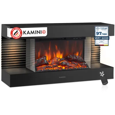 Productafbeelding van KAMINIO Elektrische haard LIZ - Elektrische wandhaard met verwarming, 3D-vlammeffect, LED-omgevingslicht, afstandsbediening - Zwart