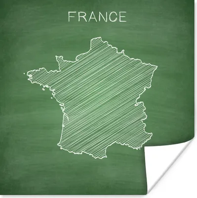 Produktbild von MuchoWow® Poster Illustration der Karte von Frankreich auf einer grünen Kreidetafel 50x50 cm - Wohnzimmerdekoration