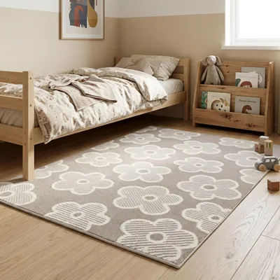 Produktbild von Volero - Teppich Kinderzimmer - Bowie Blume Taupe - 120x170 cm - Kinderzimmer, Schlafzimmer, Babyzimmer, Jugendzimmer - Boho