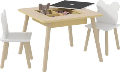 Produktbild von AIYAPLAY Kindertisch mit 2 Stühlen, Kindersitzgruppe mit Stauraum Naturholz