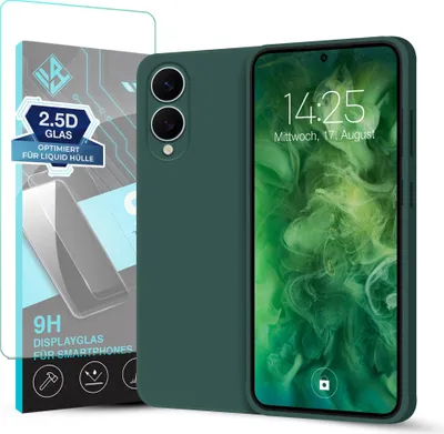 Produktbild von Hülle für Samsung Galaxy S25 Edge mit 9H Displayglas Displayschutz Plus Case Cover Bumper Silikon Softgrip Schutzhülle Farbe: Grün