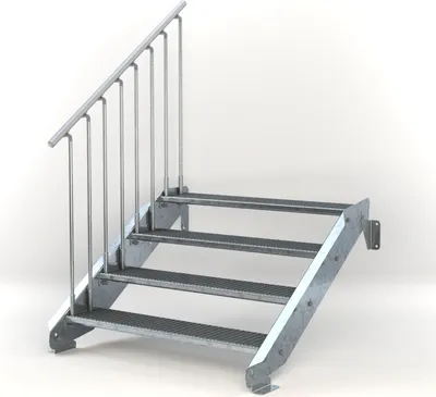 Produktbild von Stahltreppe 4 Stufen bis Höhe 84 cm, Laufbreite : 120 cm Geländer links ST 3 (31 / 9 mm schmal)