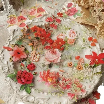 Produktbild von Aufkleber, 40 Vintage Blumen Designs, Dekorative Etiketten, D