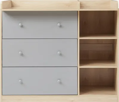 Produktbild von Wickelkommode 'Beldinupp' mit abnehmbarer Wickelaufsatz 93 x 110 x 55 cm Eicheoptik / Grau