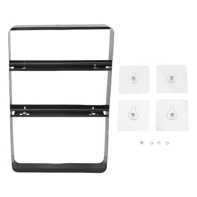 Image de Étagère à épices murale – Étagère murale en métal à 3 niveaux pour cuisine et salle de bain (sans perçage) – Noir