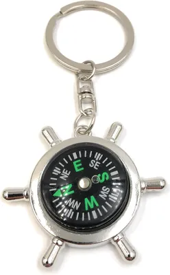 Produktbild von Onwomania Schlüsselanhänger Steuerrad mit Kompass Seefahrt Silber Metall Anhänger Charm