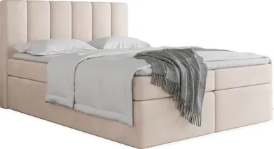 Obrázek produktu pro Boxspring postel 160x200 s úložným prostorem – čalouněná manželská postel s 7zónovou matrací s taštičkovými pružinami, včetně 5 cm komfortní pěnové vrstvy – postel s úložným prostorem a vysokým čelem, sametová látka – béžová