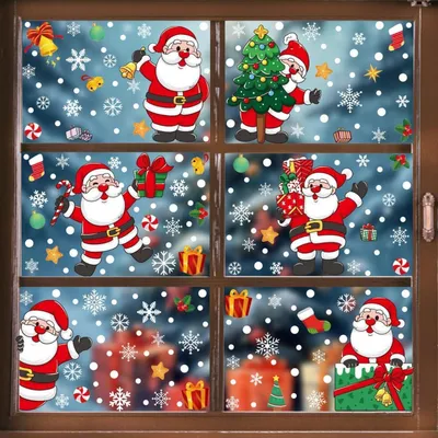 Productafbeelding van Kerstdecoraties voor ramen, zelfklevend, dubbelzijdig, herbruikbaar, PVC, 7 vellen