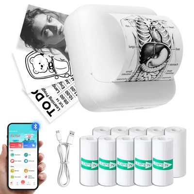 Productafbeelding van Mini-thermische printer met 11 rollen printpapier, Draagbare Bluetooth-printer