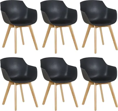 Produktbild von HJ_WeDoo 6er Set Sessel Skandinavisch Wohnzimmerstuhl Modern Esszimmerstühle mit solide Buchenholz Bein, Schwarz