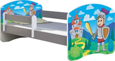 Produktbild von ACMA Jugendbett Kinderbett Junior-Bett Komplett-Set mit Matratze Lattenrost und Rausfallschutz Grau 32 Ritter 160x80