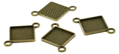 Produktbild von Vintageparts Fassung quadratisch Metalllegierung antik bronze 15 mm Cabochon, 6 Stück