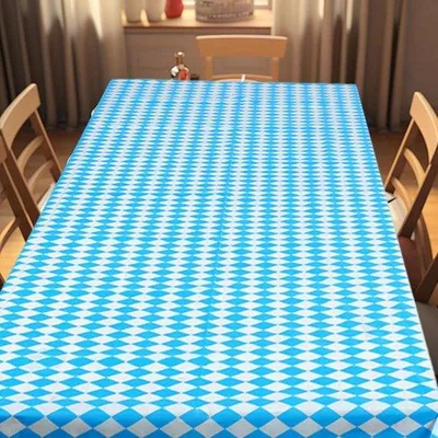 Image de Nappe 3 pièces bleu et blanc | Nappe pour les fêtes, nappe imperméable pour les anniversaires, les célébrations, l'extérieur et les barbecues