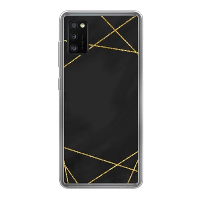 Produktbild von MuchoWow® Handyhülle Schutzhülle Hülle für Samsung Galaxy A41 Geometrisches Muster aus goldenen Linien auf schwarzem Hintergrund Silikon Softcase Handy Hülle - Mobiltelefon