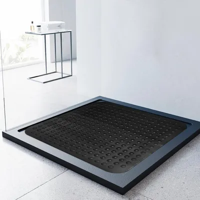 Produktbild von Duschmatte rutschfest 80x80cm quadratisch Schwarz mit Saugnäpfen und Abflusslöchern