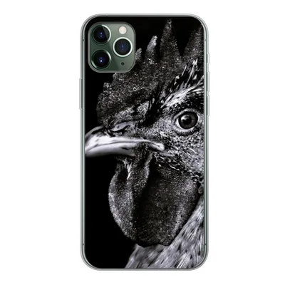 Produktbild von MuchoWow® Handyhülle Schutzhülle Hülle für iPhone 11 Pro Max Hahn - Vogel - Schwarz - Weiß Silikon Softcase Handy Hülle - Schutz