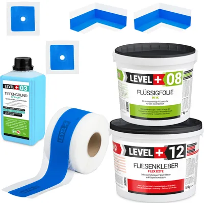 Produktbild von Kleber und Dichtset Flüssigfolie 7kg Kleber 10kg Tiefgrund 1L Dichtband SET503
