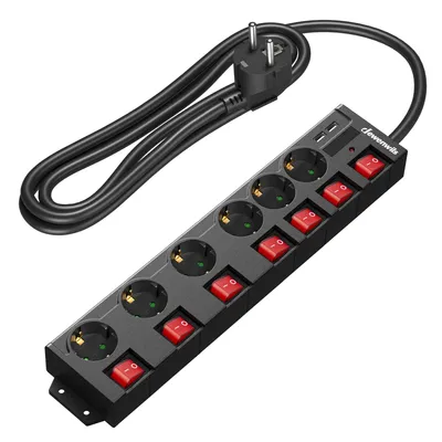 Zdjęcie produktu dla Listwa zasilająca DEWENWILS 2M z 2 portami USB, 6-gniazdkowa listwa zasilająca z przełącznikiem, czarna