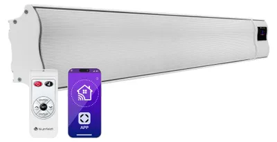Produktbild von Klarstein Heizstrahler, Elektrische Heizung Terrasse & Garten, Infrarotstrahler mit WiFi App-Steuerung, Timer, LED-Anzeige, IP44 Infrarot Heizstrahler, CO2-Freie, Energieeffiziente Heizung, 2400W