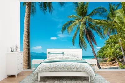 Produktbild von MuchoWow® Fototapete für Wohnzimmer oder Schlafzimmer Wandtapete Vinyl Motivtapete Ein exotischer Strand mit Palmen auf Ko Chang - 405x260 cm - Die Küche