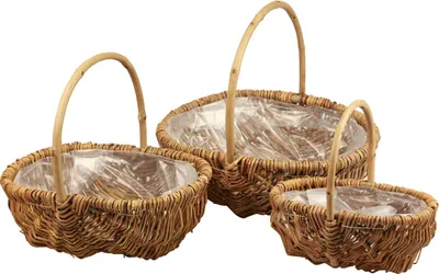 Produktbild von Geflochtener Pflanzkorb mit Henkel, Natur Weidenkorb, Deko-Korb-Set in 3 Größen, 33/28/22cm