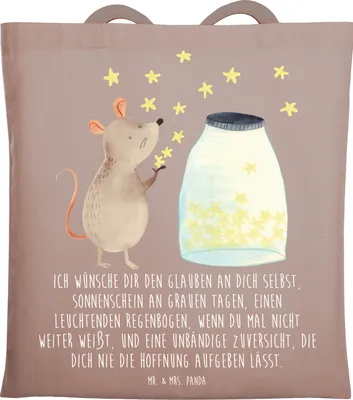Produktbild von Mr. & Mrs. Panda Tote Bag Maus Sterne - Braun Pastell - Geschenk, Shopping Tasche, Schwangerschaft, Tragetasche, Lustige Sprüche, Schultasche, Hoffnung, Taufgeschenk