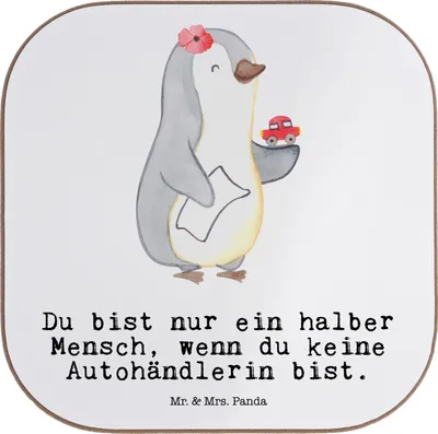 Produktbild von Mr. & Mrs. Panda Untersetzer für Gläser Autohändlerin Herz - Weiß - Geschenk, Lustig, Tischschoner, Beruf, Coaster, Autohandel, gläseruntersetzer, Witzig, Spruch, Glas