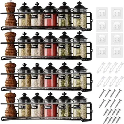 Image de Étagère à épices à 4 niveaux pour tiroirs de cuisine, sans perçage