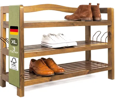 Immagine prodotto di Casaria Scarpiera 85x62x26cm 3 Ripiani in Legno D'acacia Mobile Scaffale Porta Scarpe Design Rustico